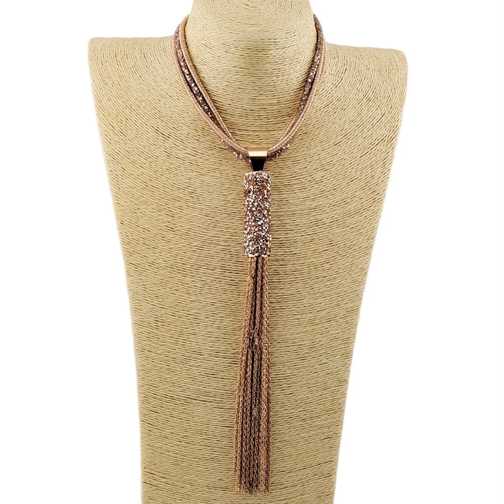 Handmade Pink Rose Gold Multi Strand Layer Necklace w/ Shimmering Crystals - Picture 4 of 5